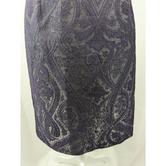 WORTH! ORNATE FLOURISH PURPLE, BLACK LACY SILVER SHIMMER PENCIL CUT SKIRT! SZ 10 - Picture 4 of 8